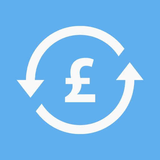 Pound sterling with circular arrows around icon - Argentinian Blue background